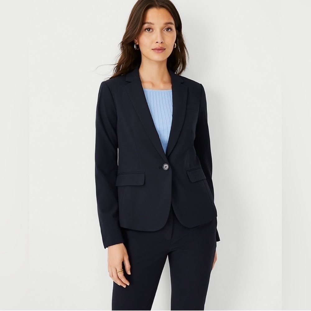 Ann Taylor One Button Navy Blazer Petite